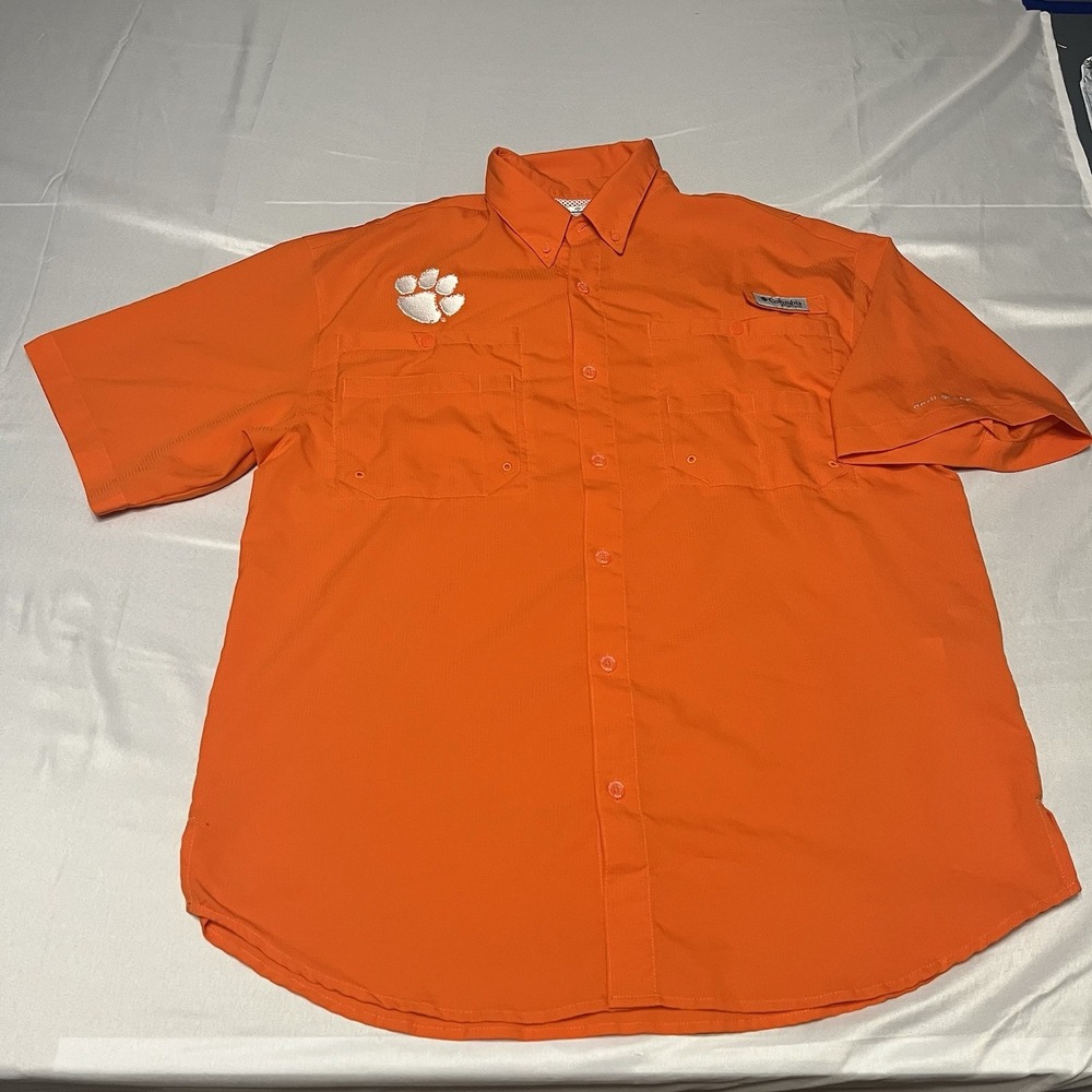 Columbia PFG Clemson Tigers Shirt Mens M Orange Short Sleeve Fishing